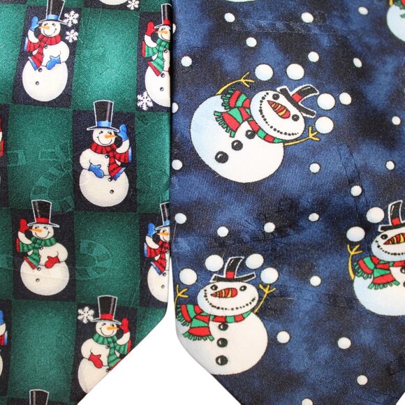 TIE TRIO 3 Winter Ties Neckties by Hallmark Snowman Blue Green HOLIDAY FUN - Picture 11 of 11